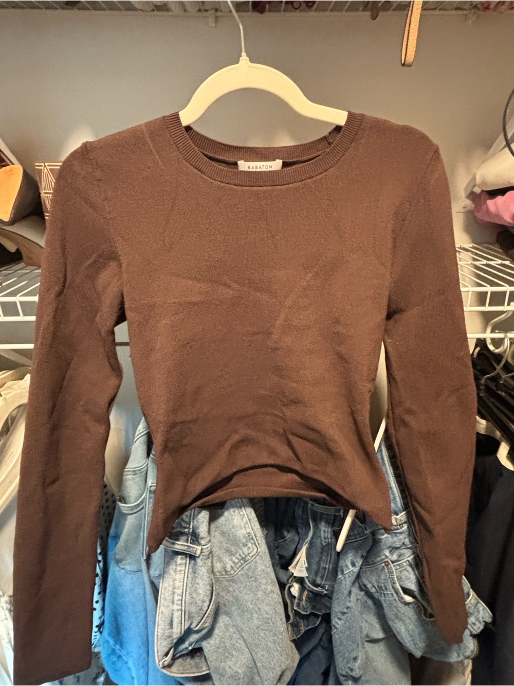 Aritzia Brown Slim Long-Sleeve Crewneck Top